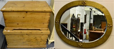 Lot 1137 - Two late 19th/early 20th century pine blanket boxes and a brass framed mirror