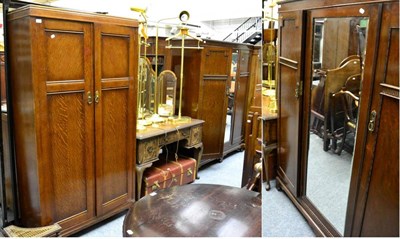 Lot 1153 - A mahogany mirror fronted wardrobe, together with two pairs of bedsteads, a dressing table, an...