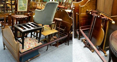 Lot 1155 - A group of furniture comprising five various single bedsteads, two occasional tables, a nest of two