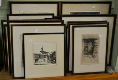 Lot 1199 - Hedley Fitton, (20th century) ";Flower market, Florence";', etching; together with a collection...