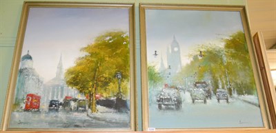 Lot 1206 - British School, late 20th century, London street scene with Big Ben, oil on canvas, bears...