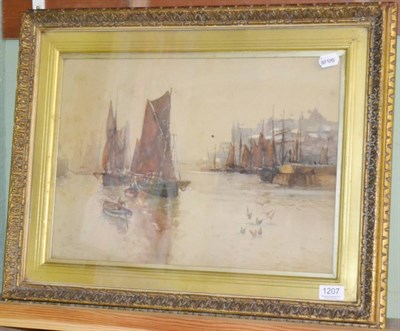 Lot 1207 - Frank Henry Mason, Harbour scene with fishing boats, watercolour