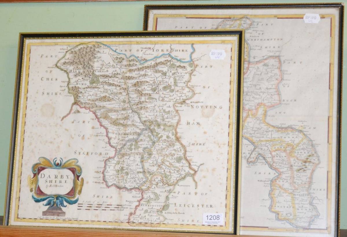 Lot 1208 - Two hand coloured maps by Robert Morden, Darbyshire and Oxfordshire, framed and glazed