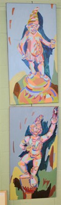 Lot 1218 - Harry Weinberger, Punch, oil on canvas; and another Indian figure (a pair)