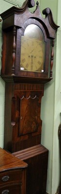 Lot 1258 - An eight day mahogany longcase clock, painted arched dial signed W Verity, Rothwell (one weight...