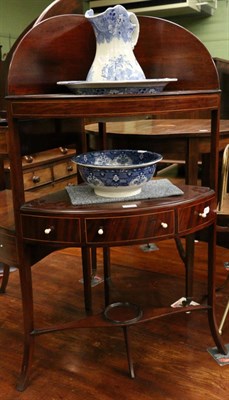 Lot 1286 - A 19th century inlaid mahogany corner washstand, together with wash jug and two bowls