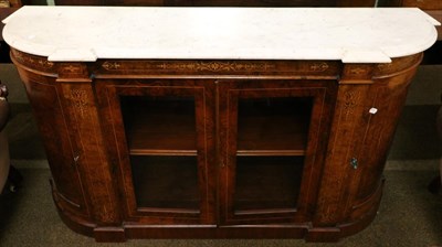 Lot 1317 - A marble topped inlaid walnut credenza