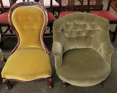 Lot 1332 - A Victorian mahogany framed button back nursing chair together with a button back chair of...