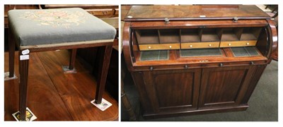 Lot 1365 - An early 20th century mahogany cylinder writing desk, the upper section opening to reveal apertures