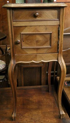 Lot 1376 - A French marble topped Kingwood pot cupboard, together with a mahogany Sutherland table