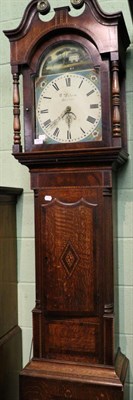 Lot 1411 - An oak and mahogany thirty hour longcase clock, with painted arch dial signed Wilson, Burton