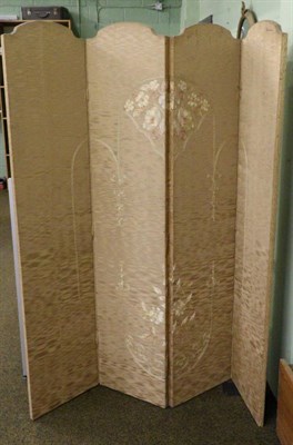 Lot 1415 - A silk four fold screen