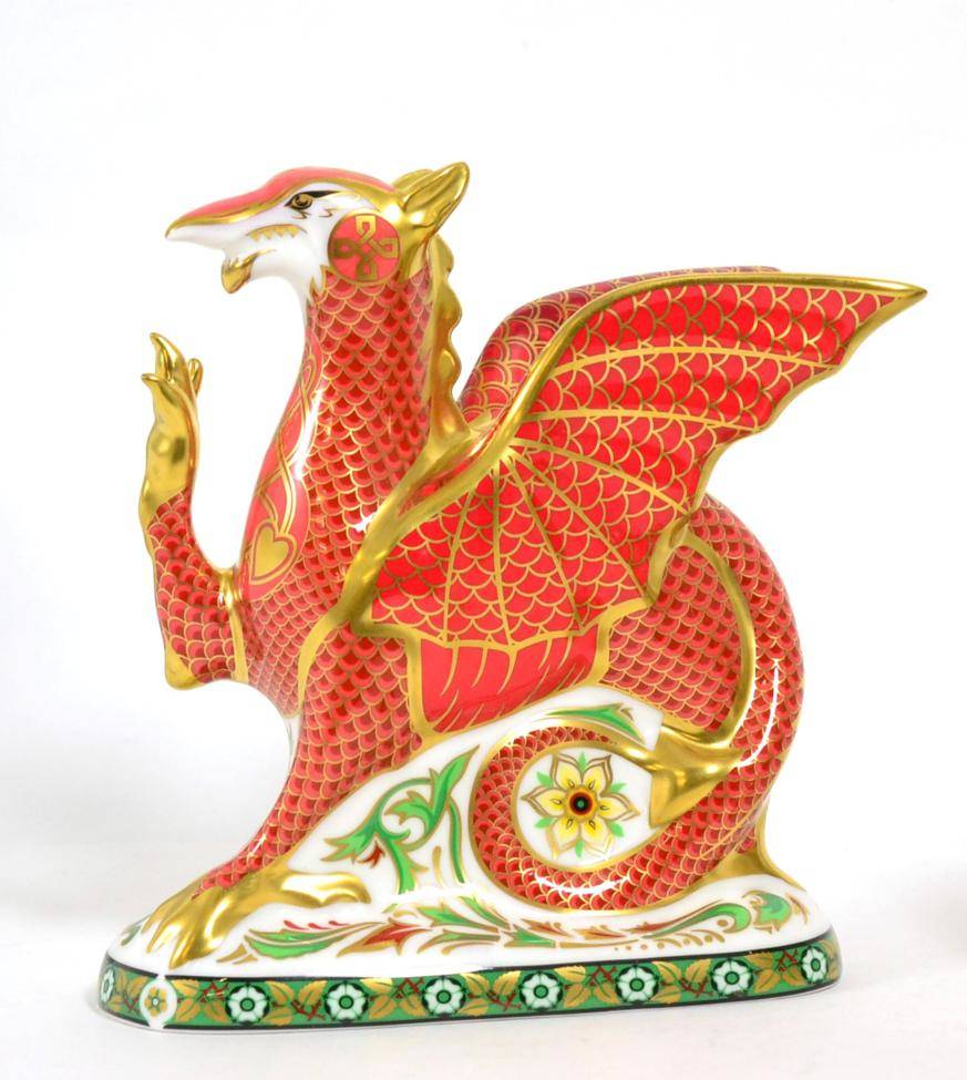 Lot 6 - Royal Crown Derby Imari paperweight; Welsh Dragon, to celebrate the marriage of HRH Prince...