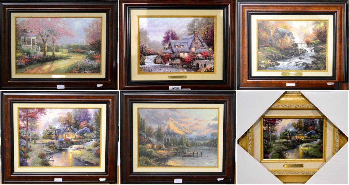 Lot 1028 - After Thomas Kinkade (American 1958-2012), limited edition canvas prints with hand embellished...