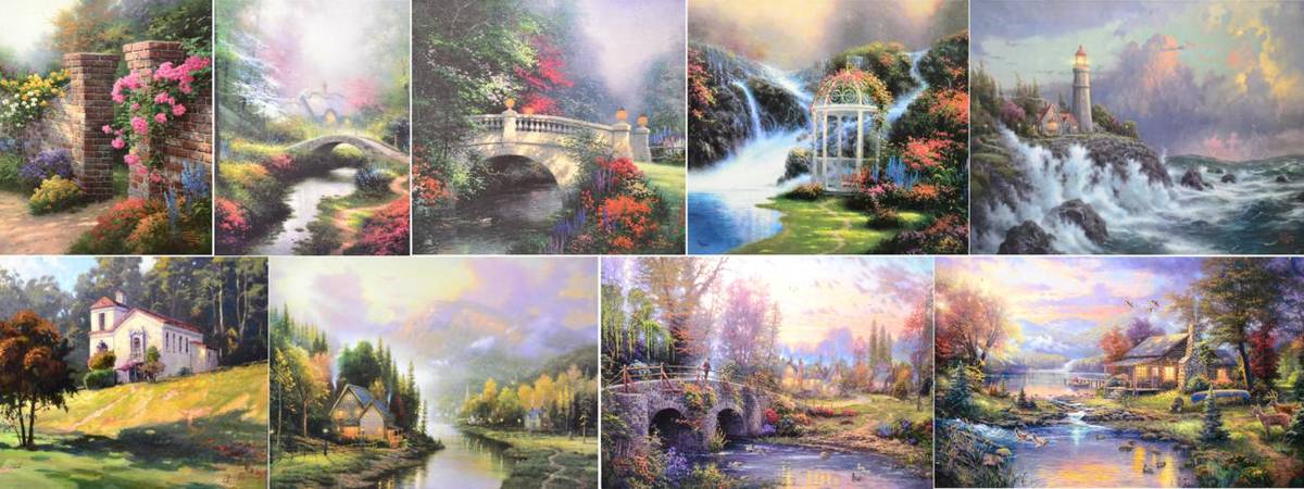 Lot 1031 - After Thomas Kinkade (American 1958-2012), limited edition canvas prints with hand embellished...