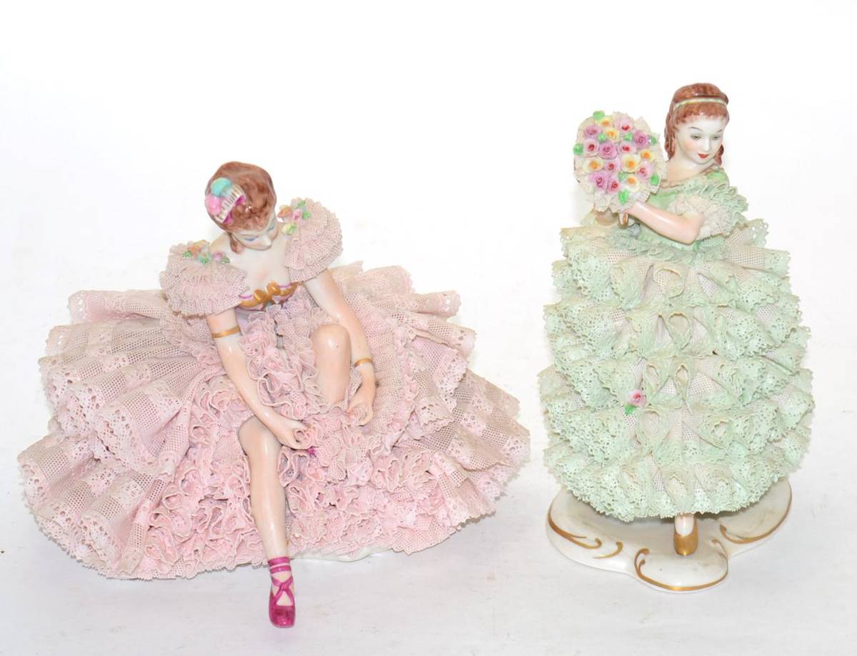 Lot 21 - Irish Dresden, two lady dancers