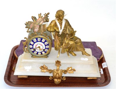 Lot 30 - A gilt metal and alabaster striking mantel clock, circa 1900, raised upon a gilt wooden base
