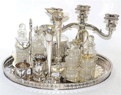 Lot 35 - A collection of assorted silver and silver plate, including vases, cruet stands, paper knife,...