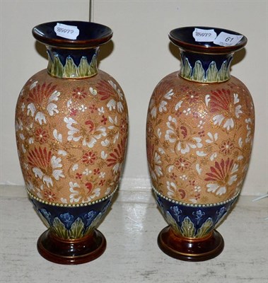 Lot 61 - A pair of Doulton Lambeth Slater's patent stoneware baluster vases