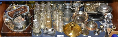 Lot 67 - A quantity of 19th century and later plated ware and brass including candlesticks, flatware, etc