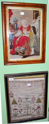 Lot 68 - A 19th century needlework sampler and a framed woolwork picture