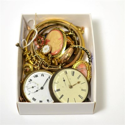 Lot 71 - A silver cased pocket watch, a rolled gold pocket watch, a coral brooch, a coral stick pin and...