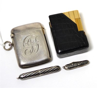 Lot 73 - A silver vesta case, propelling pencil, pocket knife and a Dupont lighter (4)