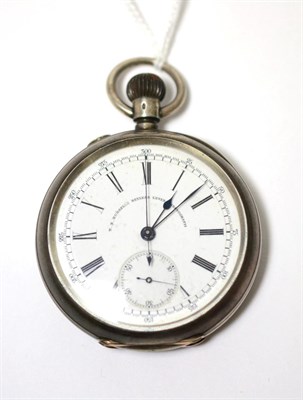 Lot 77 - A single push chronograph pocket watch, case stamped sterling silver