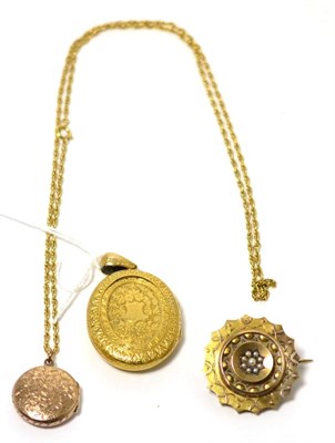 Lot 97 - Two Victorian lockets and a brooch (3)