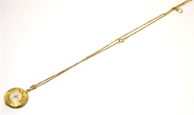 Lot 111 - A gilt metal pendant watch signed Bucherer, with attached gilt metal chain