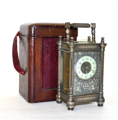 Lot 130 - A brass carriage timepiece with outer fitted case