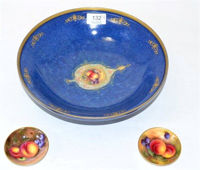 Lot 132 - Royal Worcester china shallow bowl painted with fruit by Townsend and two similar pin dishes by...