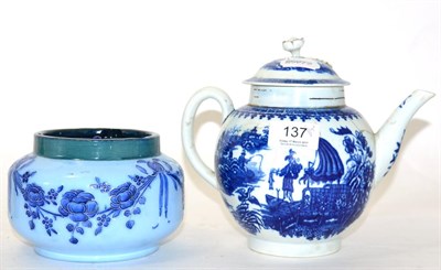 Lot 137 - 18th century Worcester porcelain teapot and Moorcroft Macintyre pottery tobacco jar (both a.f.)