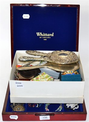 Lot 156 - A quantity of costume jewellery, silver dressing table items etc