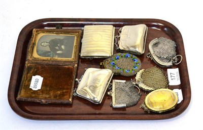 Lot 177 - A 19th century daguerreotype, beadwork purse, three white metal mesh purses and four other...