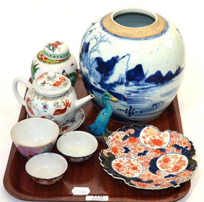 Lot 179 - A group of Oriental ceramics including a blue and white jar, Imari dish, teapot etc