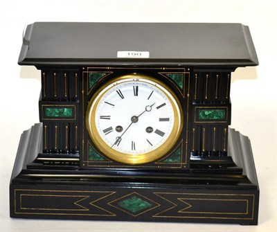 Lot 190 - A black slate and malachite inlaid mantel clock