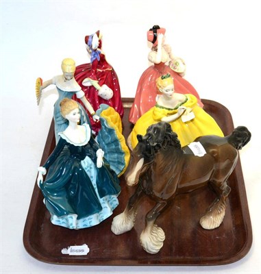 Lot 198 - Three Royal Doulton figures 'Autumn Breezes' HN1934, 'The Last Waltz' HN2315, 'Janine' HN2461,...