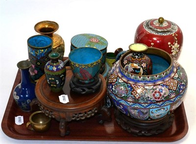 Lot 202 - A small group of cloisonne, vases and boxes and covers together with some Chinese stands