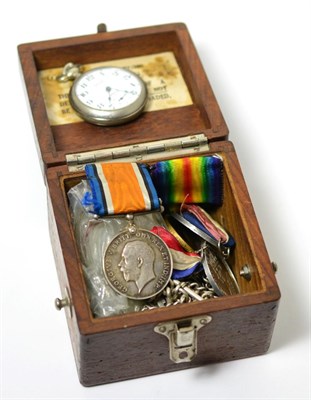 Lot 206 - A pair of WWI medals and pocket watch to PTE Waddington, a further pocket watch, medallions,...