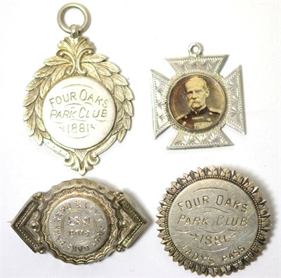 Lot 226 - Three ";Four Oaks Park Club"; lady's racecourse passes and one other silver medallion   NB:...