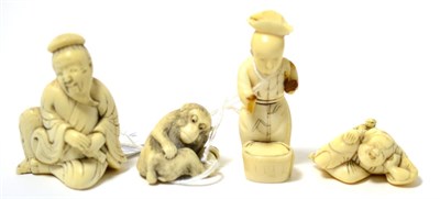 Lot 247 - Four Japanese ivory netsuke, Meiji period, late 19th/early 20th century (4)