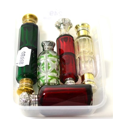 Lot 249 - Three Victorian double ended scent bottles, a flash glass scent bottle and a ruby glass example