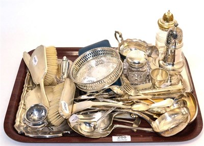 Lot 288 - A collection of silver and plated wares including a George II style sauce boat; French ladle...