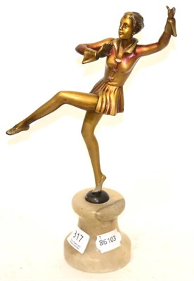 Lot 317 - Art Deco figure of dancing girl in the manner of Lorenzl, alabaster base