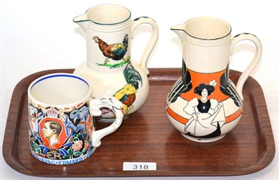 Lot 318 - Two Wardle & Co jugs and a Coronation mug designed by Dame Laura Knight