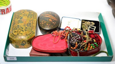 Lot 326 - A collection of costume jewellery etc together with two papier mache boxes (qty)