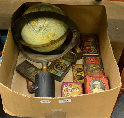 Lot 1021 - A 19th century French 'Globe Classique' - damaged; together with a collection of various tins (12)