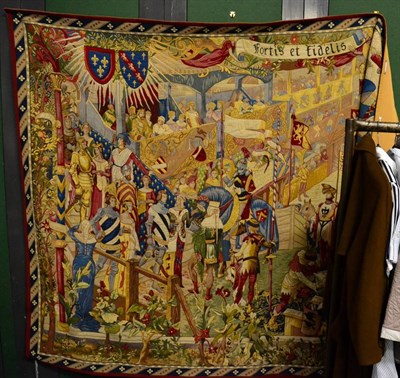 Lot 1045 - A 20th century wall hanging depicting a 16th century jousting scene