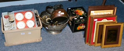 Lot 1058 - Miscellaneous including silver plated punch bowl; hand bell and ship's bell; pair of...